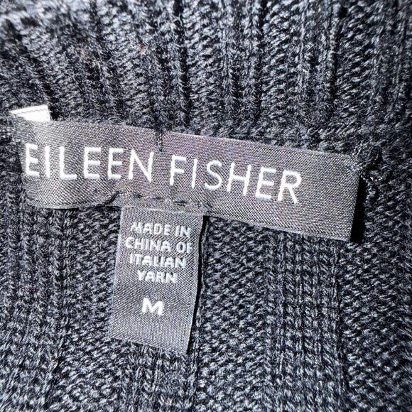 Eileen Fisher Merino Wool Sweater Vest Black Open Front Rib Knit Minimalist | M - Picture 3 of 9